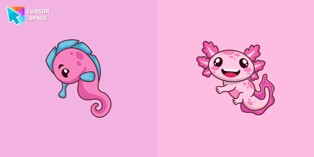Kawaii Seahorse and Axolotl cursor